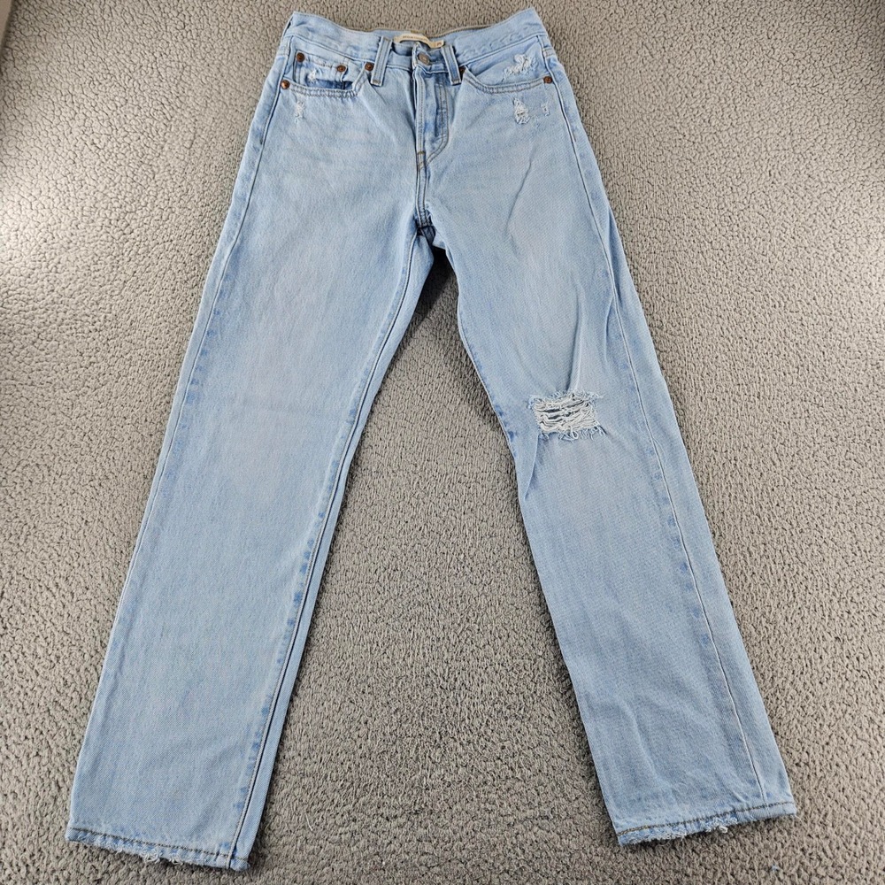 Levis Wedgie Straight Jeans Womens 25 Blue High Rise‎ Distressed Light Wash